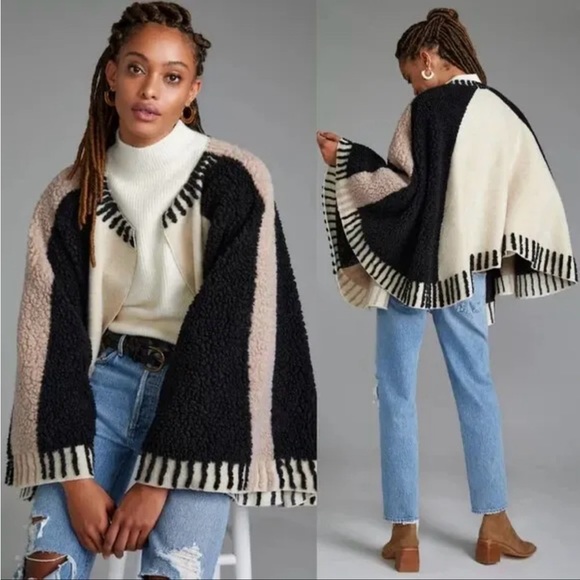 Maeve Anthropologie Dusk & Dawn Capelet Sherpa Colorblock Textured Capelet NWT - Picture 1 of 8